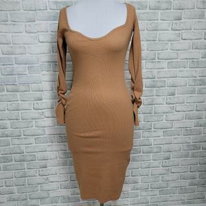 Missguided Womens 6 Tan Ribbed Sweetheart Neckline Midi Cocktail‎ Dress